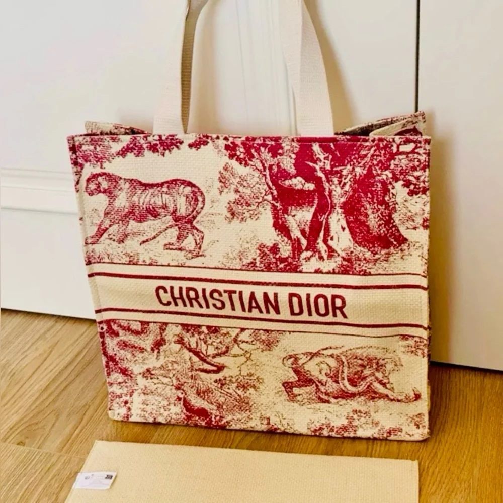 Christian Dior Pink Toile de Jouy Canvas Tote Bag